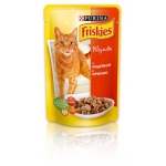 Friskies (Фріскіс) Консервований повнораціонний корм для дорослих котів з індичкою та печінкою. Шматочки у підливці 100 г